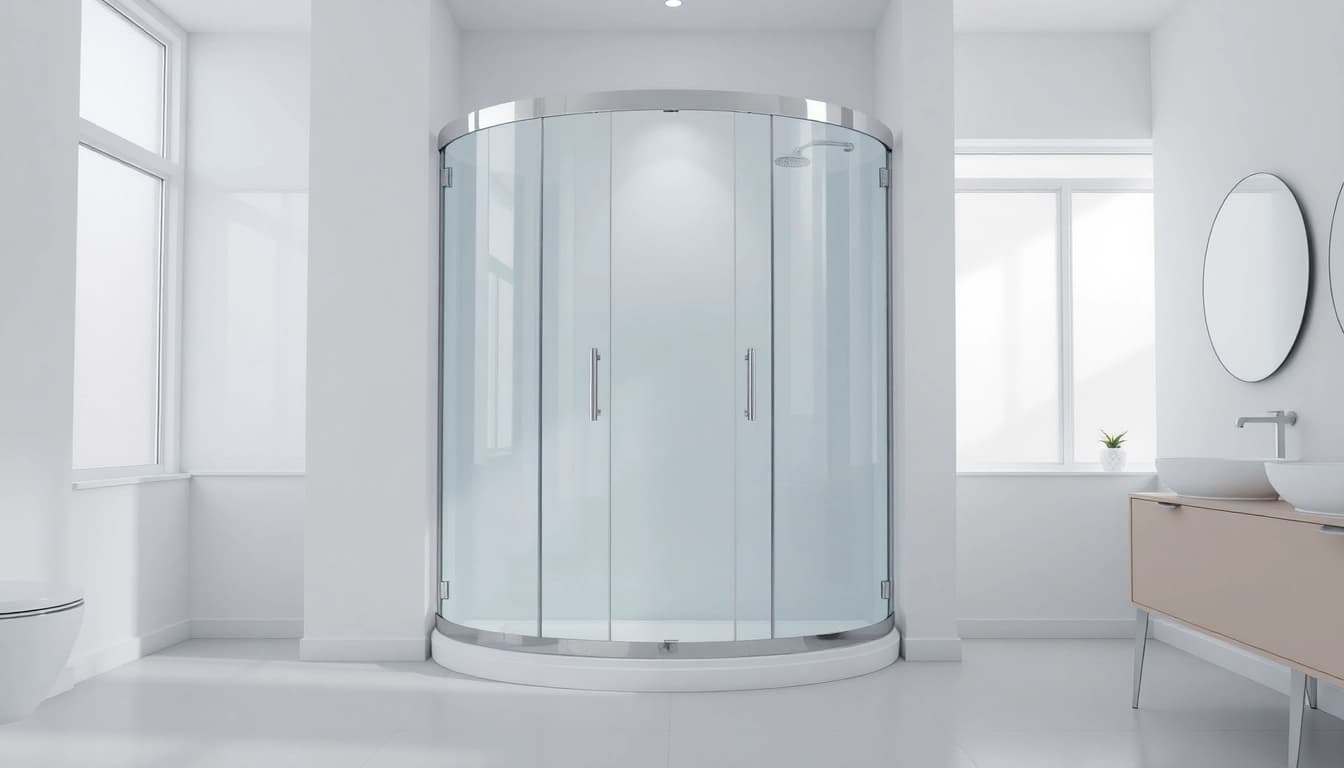 Duschkabine 80x80 in modernem Badezimmer mit eleganten Glasschiebetüren.