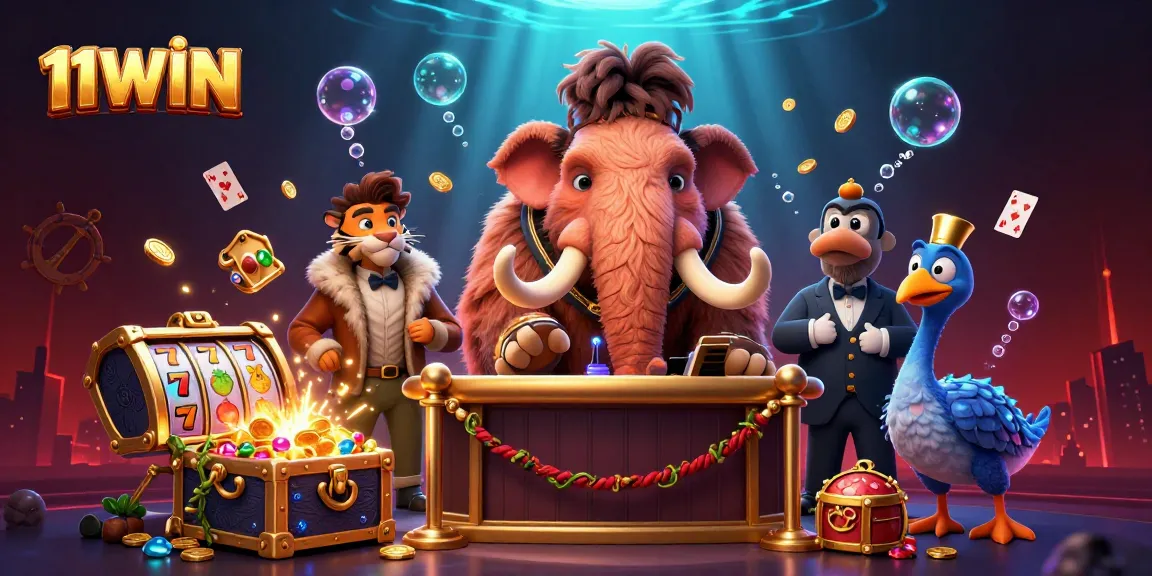 Engage with 11WIN's thrilling online slots, featuring vibrant characters and action-packed scenes.