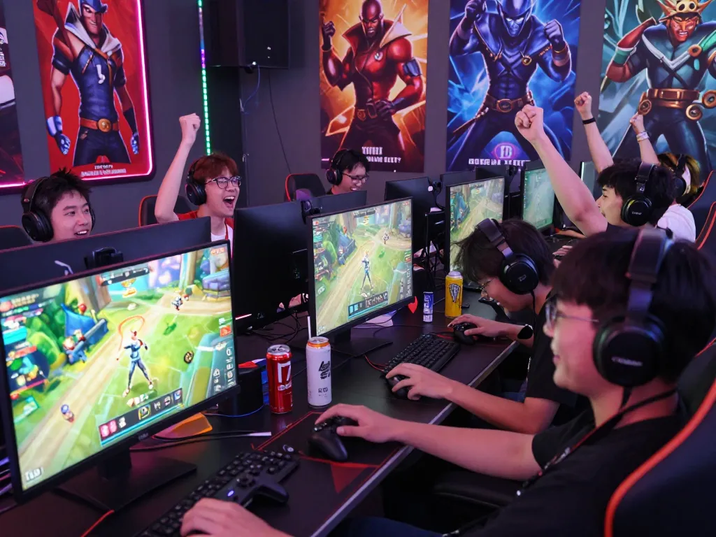 Exciting moment in online gaming at Sun Win with players celebrating their victories in a vibrant atmosphere.