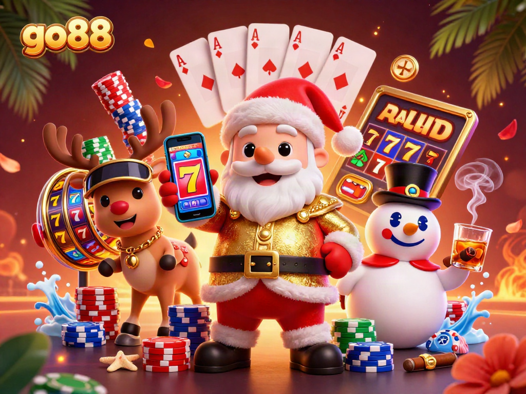Win big at go88 by spinning the vibrant slot reels in this richly detailed casino scene.