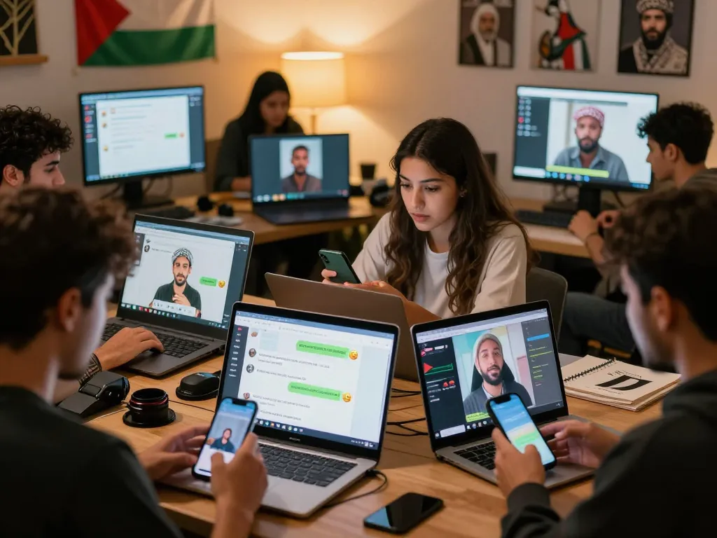 دردشة فلسطين online chat scene with vibrant conversations and cultural elements.