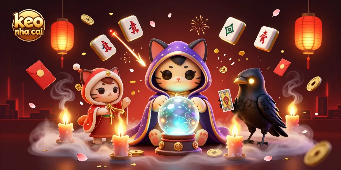 Engage with keo nha cai and the mystical world of fortune-telling and gambling in this vibrant illustration