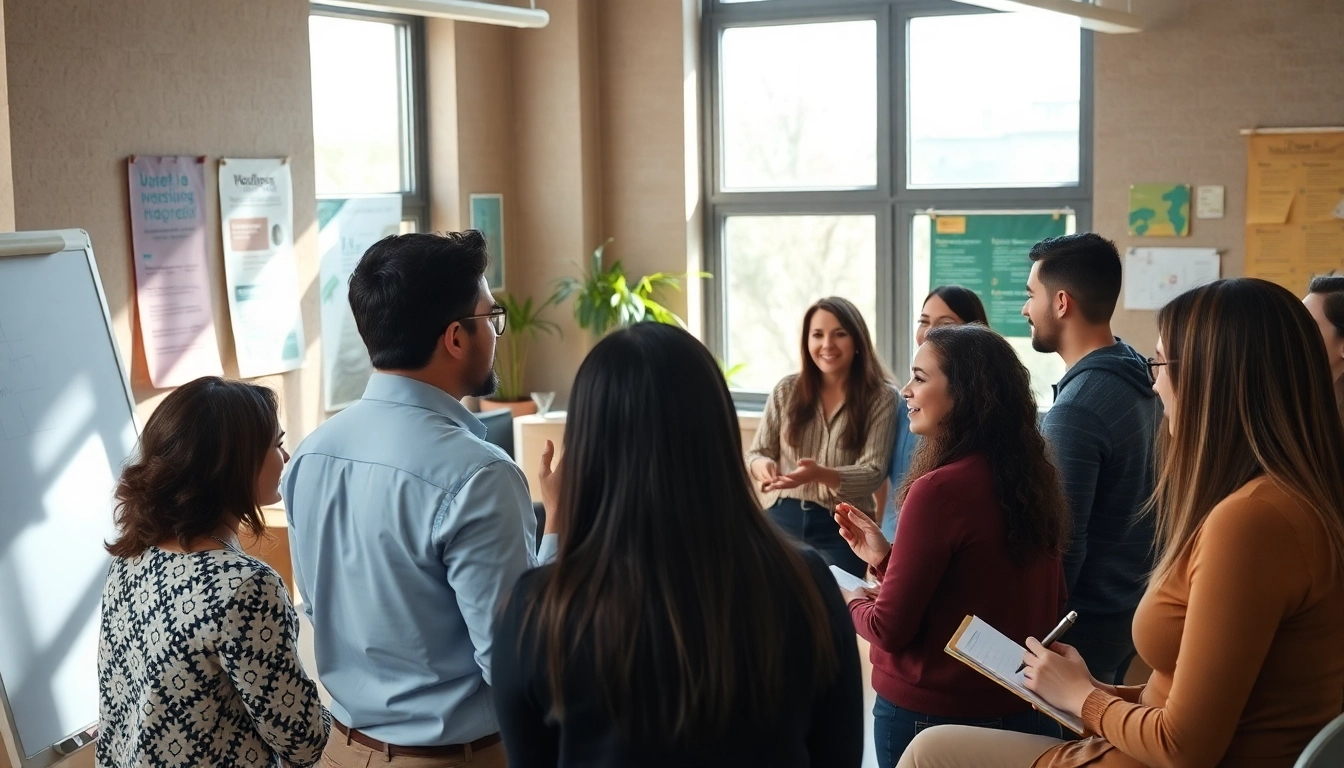 Career coaching workshop in a bright office, featuring an engaging coach and diverse participants.