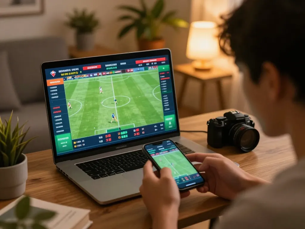 Person engaging with CAKHIATV on mobile device to place sports bets during an exciting live match.