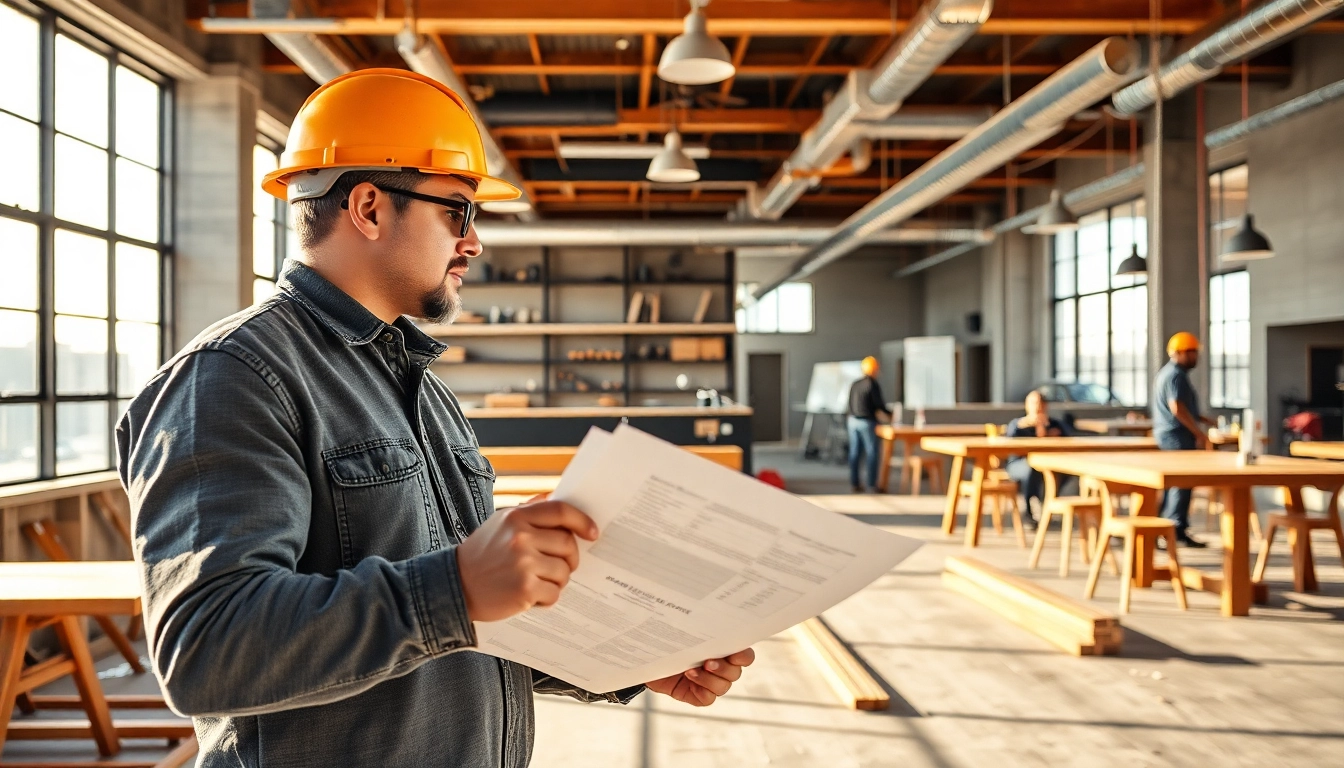 Restaurant buildout contractor Austin reviewing plans during restaurant construction.