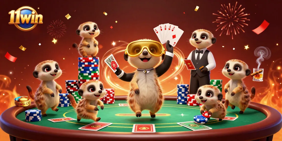 Experience thrilling gameplay at 11win with lively meerkats running a bustling casino.