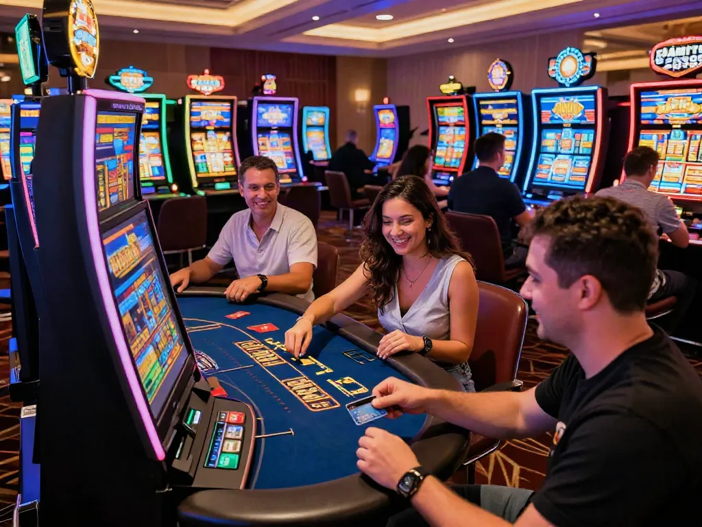 Players enjoying the vibrant atmosphere of credit card casinos with exciting games and easy transactions.