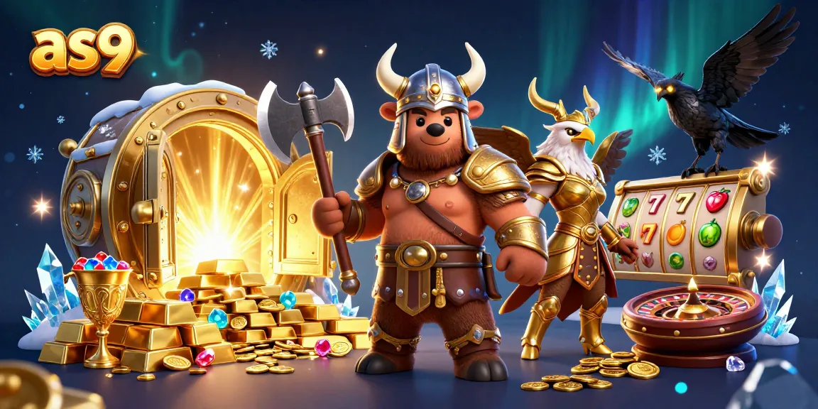 Join the adventures of as9, where a Viking berserker bear and Valkyrie eagle guard treasure amidst casino energy.