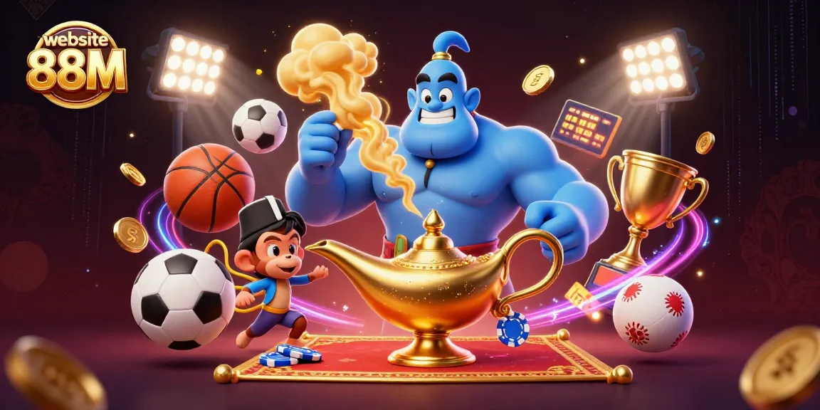 Experience excitement on the website 88M featuring a vibrant casino scene with dynamic sports elements.