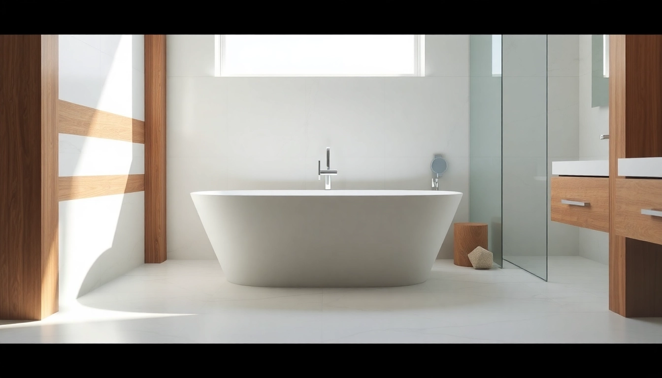 Creating a beautiful bath reconstruction with a modern freestanding bathtub in a stylish setting.