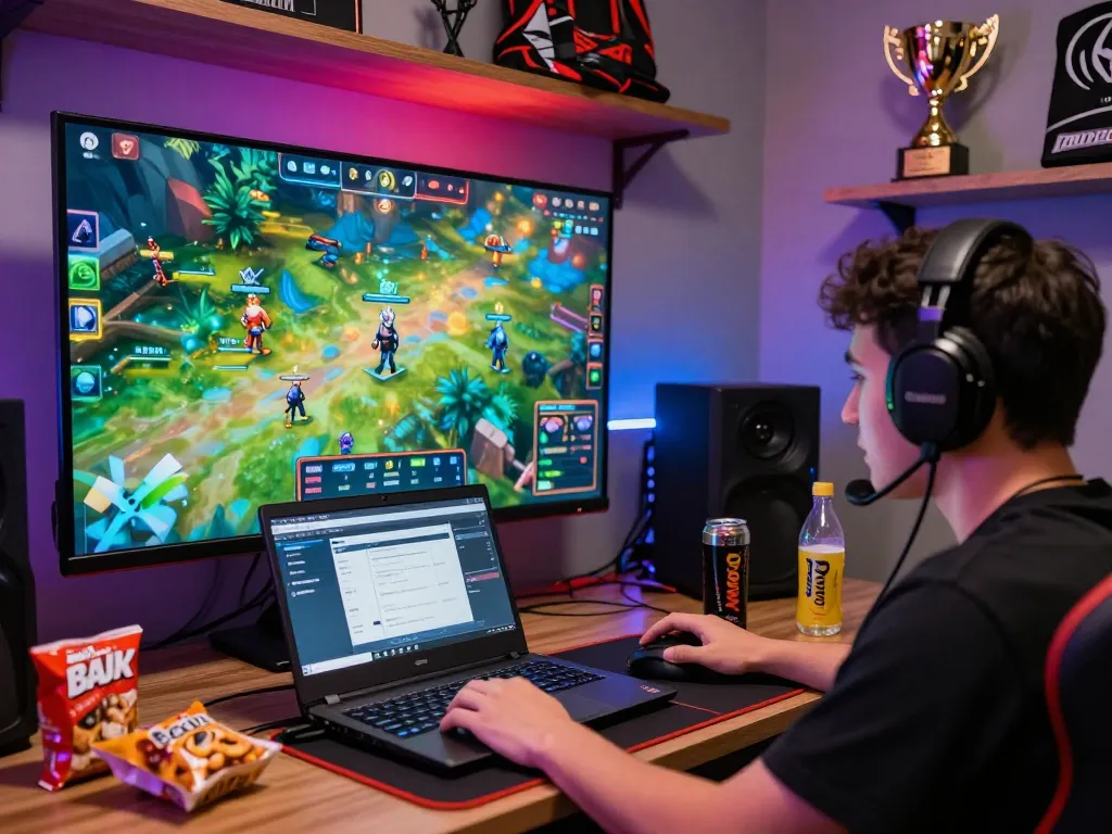 Engaged player demonstrating BOMWIN trading platform in a vibrant gaming setup.