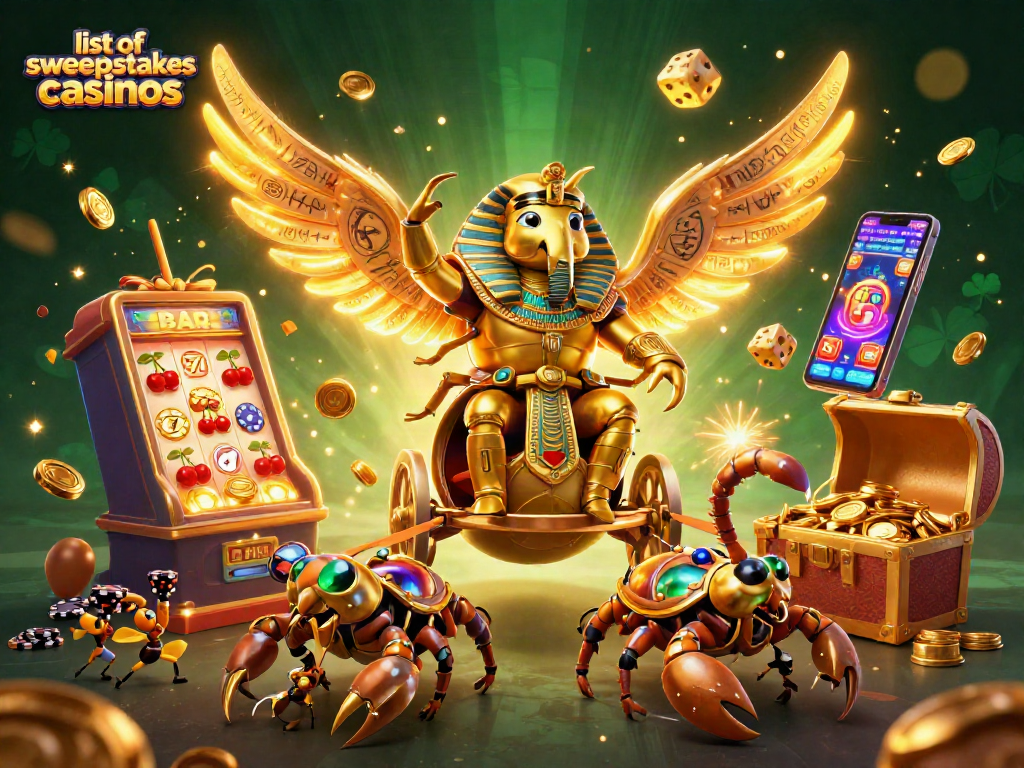 Experience the excitement of sweepstakes casinos with this vibrant 3D illustration showcasing thrilling gaming elements.