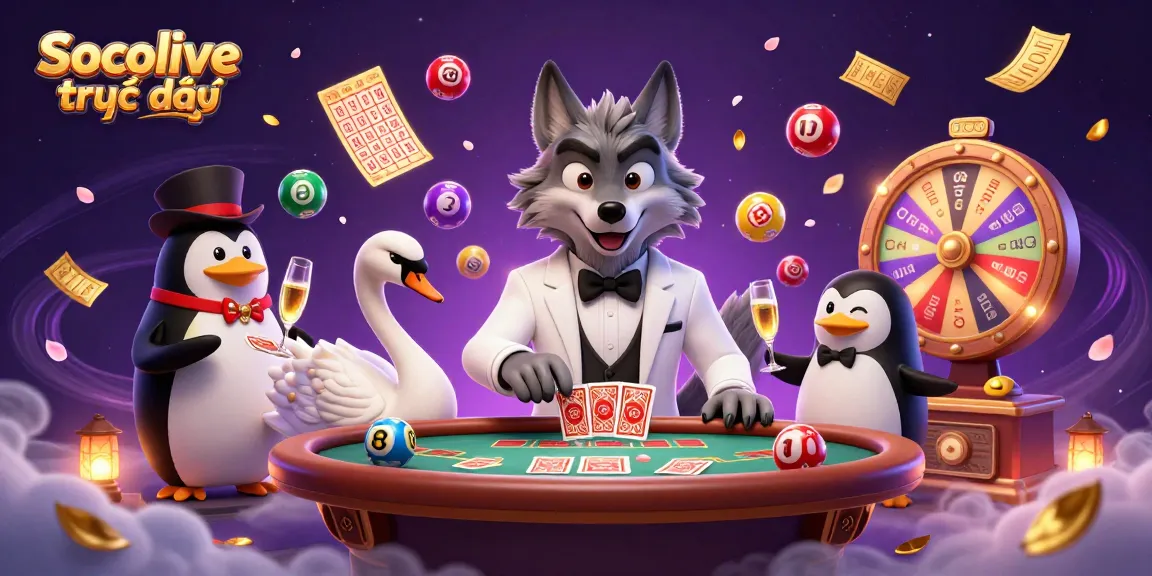Experience Socolive trực tiếp with vibrant casino characters and action-packed gaming elements.