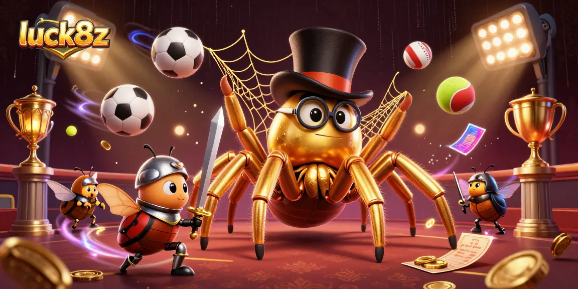 Experience the excitement of luck8z as the golden tarantula and beetle knight battle in a vibrant casino scene.