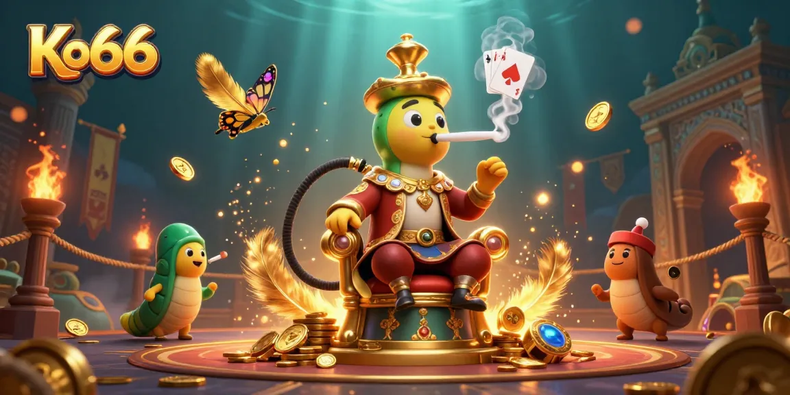 Experience the thrill of Ko66 with games and vibrant casino elements in a dynamic 3D illustration.