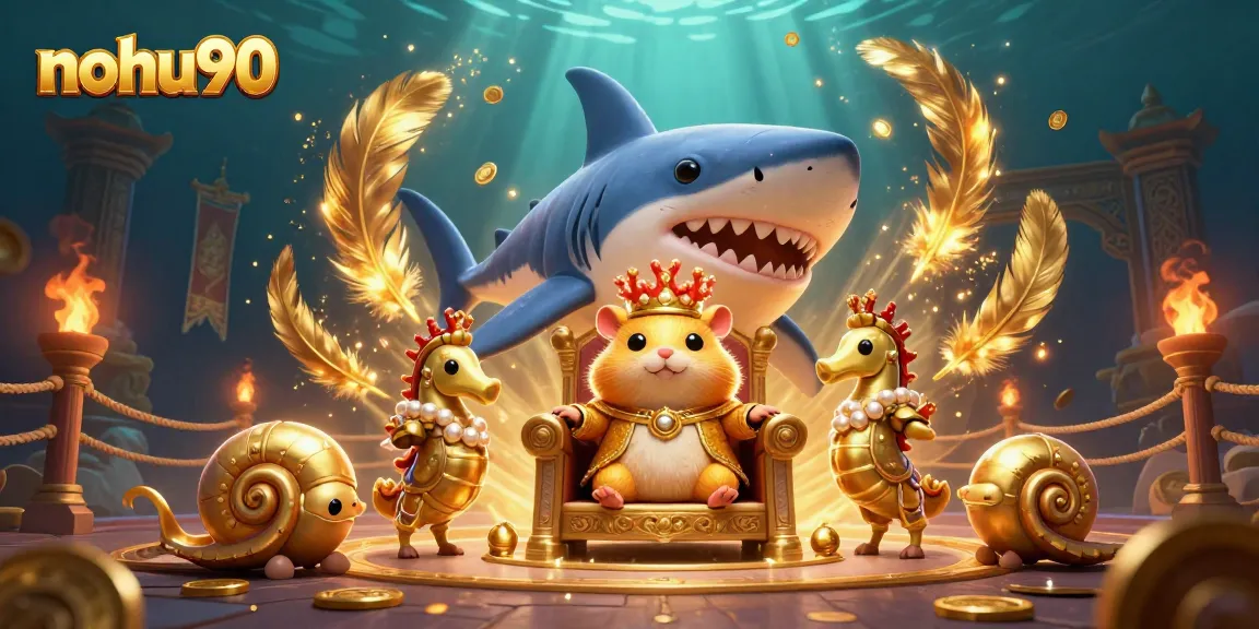 Experience exhilarating gaming action at nohu90 with a dynamic underwater illustration featuring iconic casino elements.