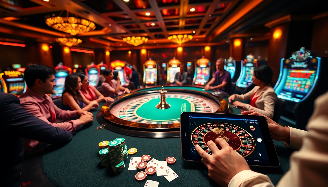 Players enjoying roulette and poker at https://78winn.co/, showcasing excitement in a casino atmosphere.