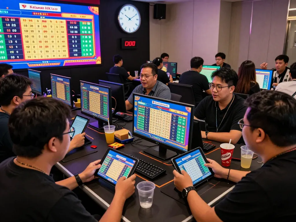 Peserta Keluaran HK Lotto terlibat dalam kegembiraan taruhan waktu nyata dengan layar berwarna-warni dan suasana dinamis.