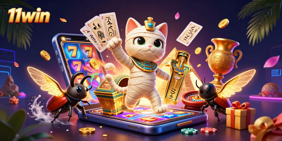 Spin to win with 11win as the Egyptian mummy cat unveils magical casino treasures!