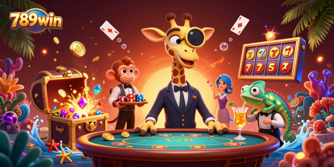 Experience the excitement of 789win with a high-roller giraffe and vibrant slot game elements.
