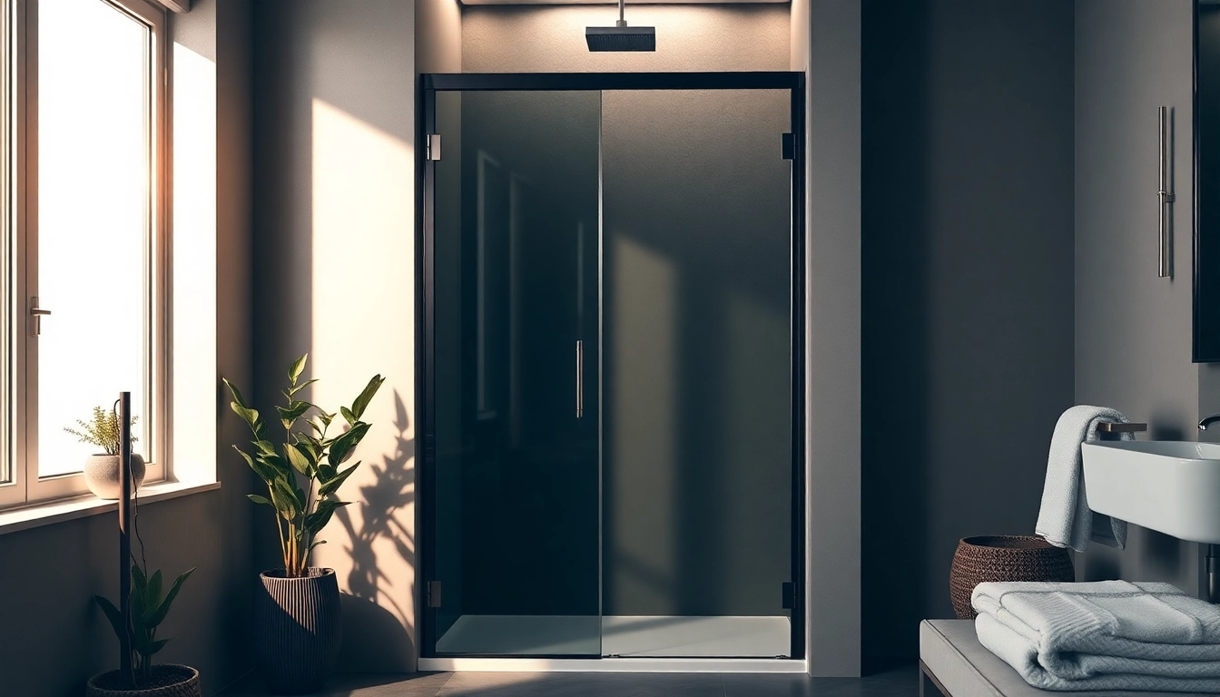 Explore a stylish black shower door that enhances a modern bathroom's elegance.