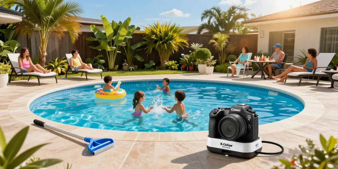 Best chlorinator for inground pools highlighted in a beautiful backyard with family enjoying the pool.