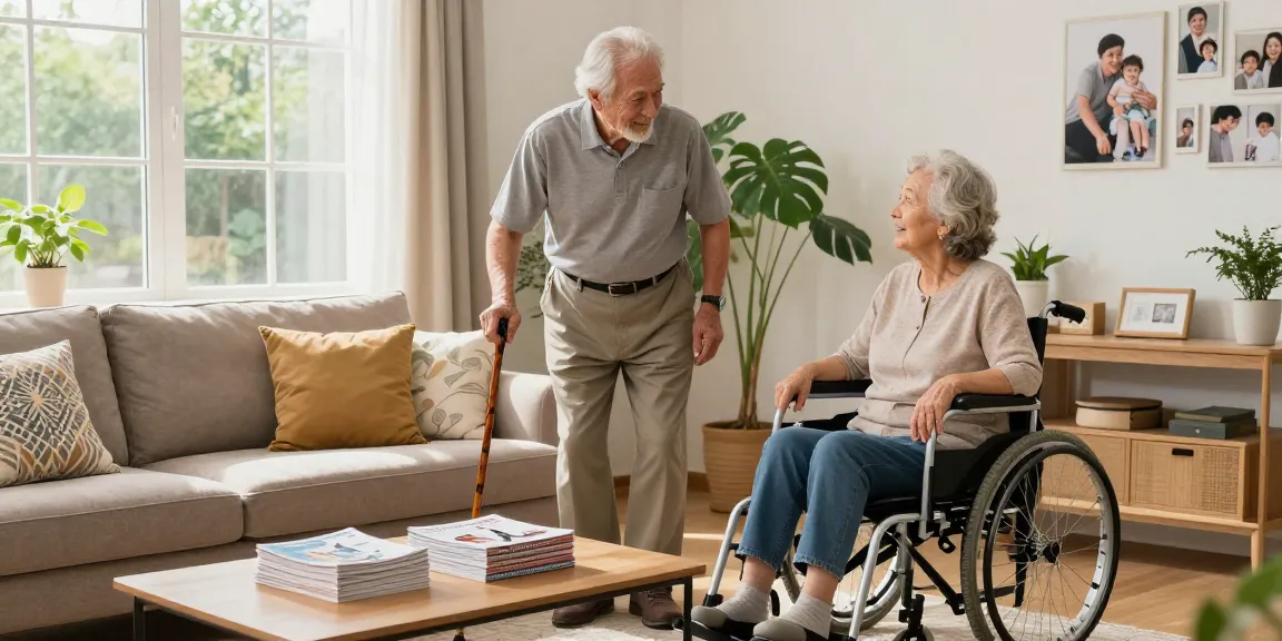 Buy nobility aids essentials in a cozy home environment with seniors using mobility aids.