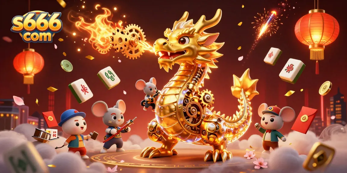 Engage in thrilling gaming with s666 com's 3D vibrant casino scene featuring a golden dragon.