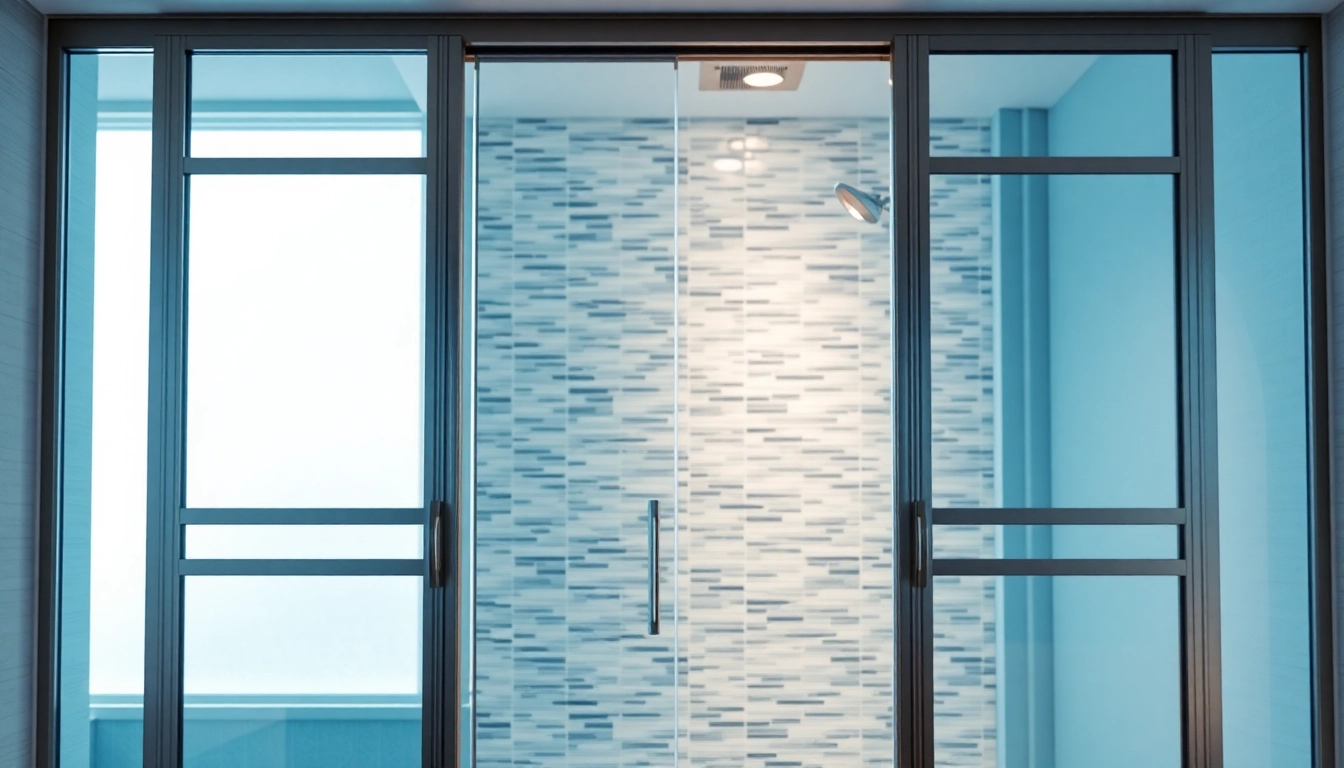 Showcase of shower doors sliding in a modern bathroom interior with stylish design.