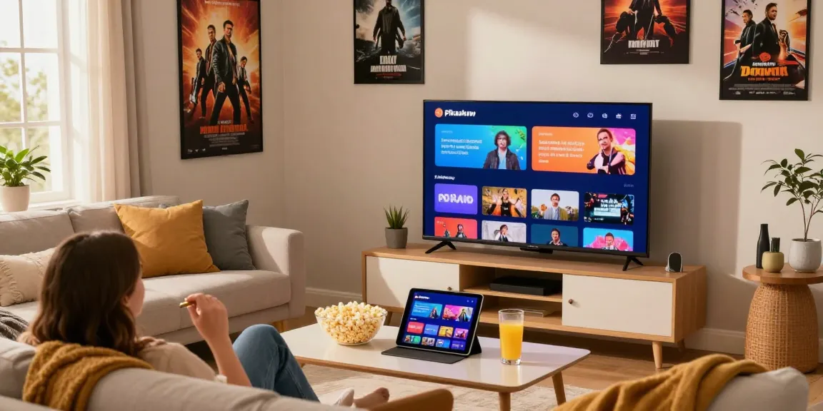 Pikashow APK streaming on smart TV in a cozy living room.
