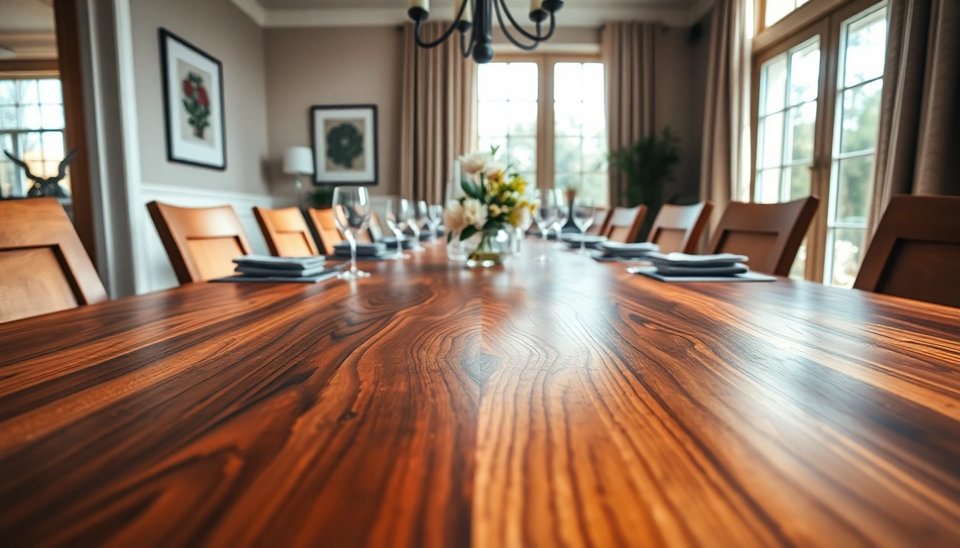 Stunning solid hardwood dining table showcasing exquisite craftsmanship and inviting decor.