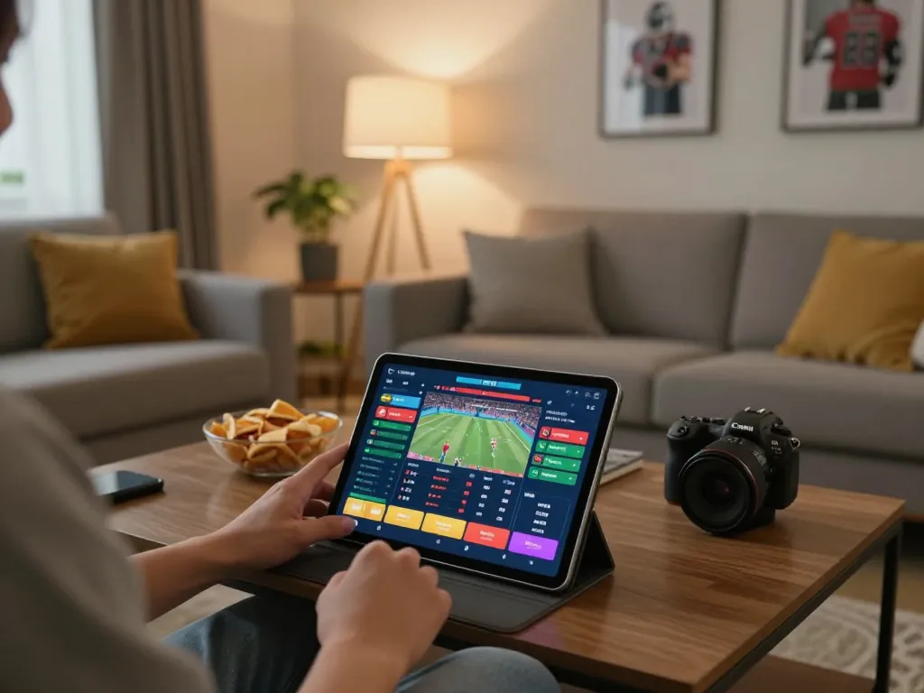 Xoilac enhances online sports betting experience with a dynamic home setup, cozy atmosphere.