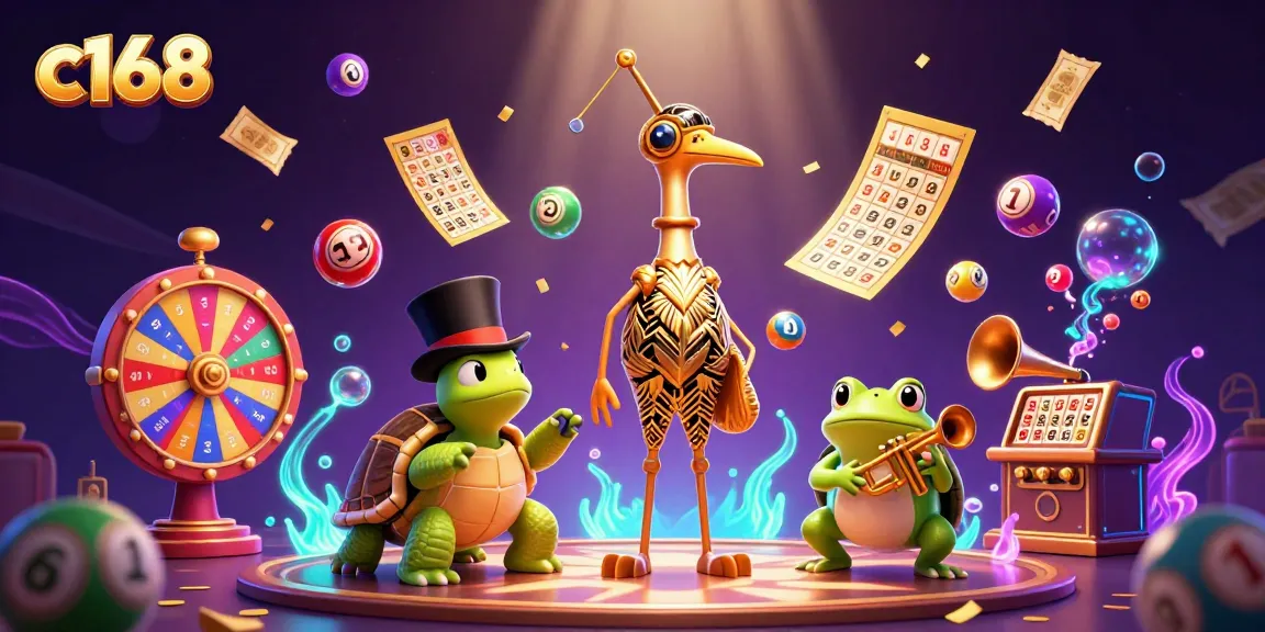 Join the excitement at c168 with colorful lottery elements and vibrant casino characters