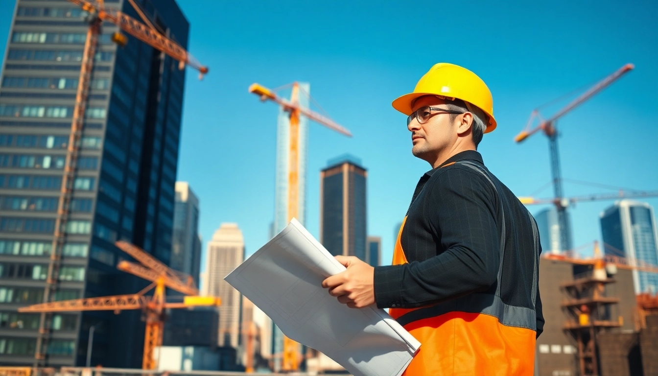 New York City Construction Manager guiding a team in an urban construction environment.