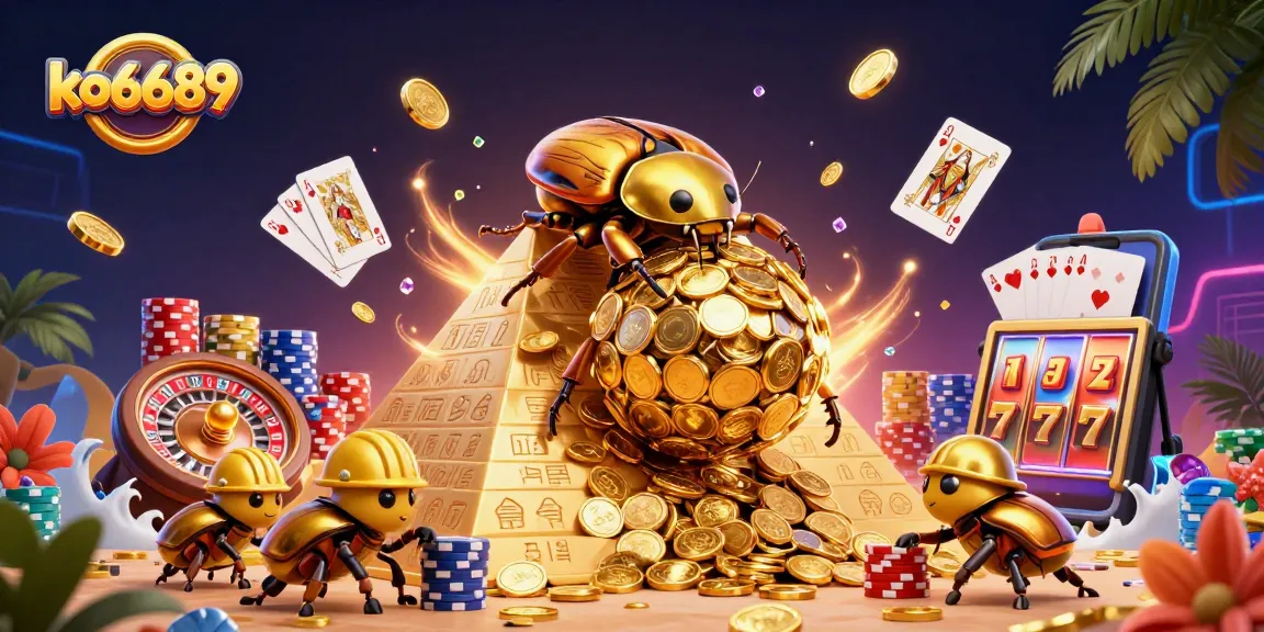 Engage with the thrilling world of ko6689, showcasing a colorful casino scene with golden coins and vibrant game symbols.