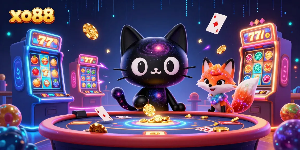 Engage in thrilling gaming at xo88 with vibrant casino elements and cosmic characters.