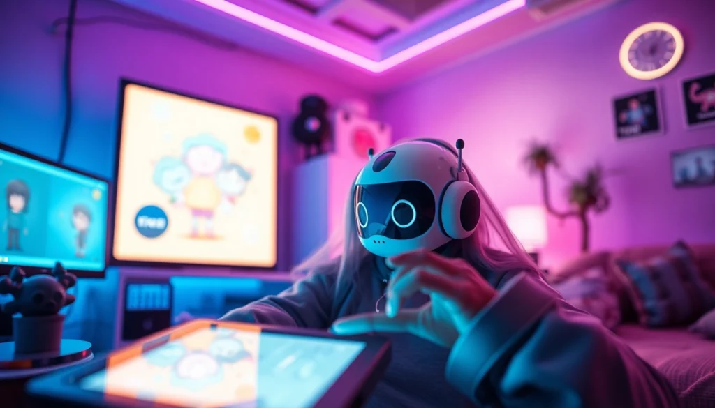 Engaging user interacting with AI character on a digital device representing crush on ai technology.