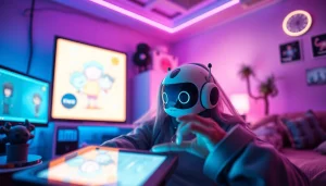 Engaging user interacting with AI character on a digital device representing crush on ai technology.