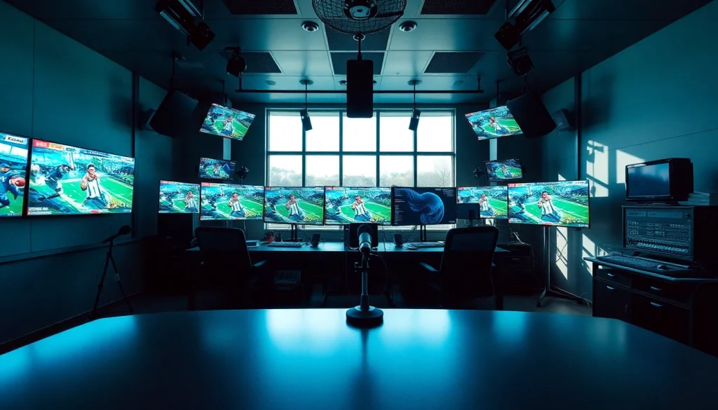 Engaging scene of Sports Broadcasting studio showcasing live events and advanced technology.