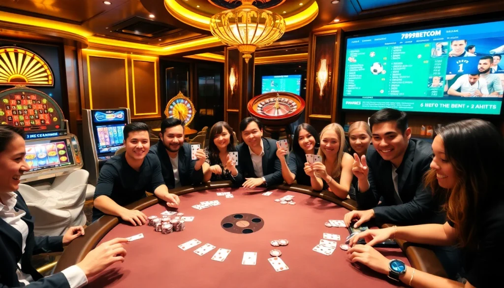 Exciting poker players at the 789betcom casino table, showcasing thrilling gambling action and strategy.