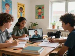 GCSE Tuition online session with students engaged in interactive learning with expert tutor at home.
