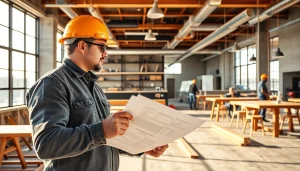 Restaurant buildout contractor Austin reviewing plans during restaurant construction.