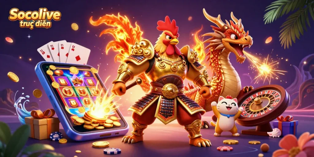Socolive trực tiếp offers thrilling online gambling experience with charismatic characters and vibrant gaming elements.