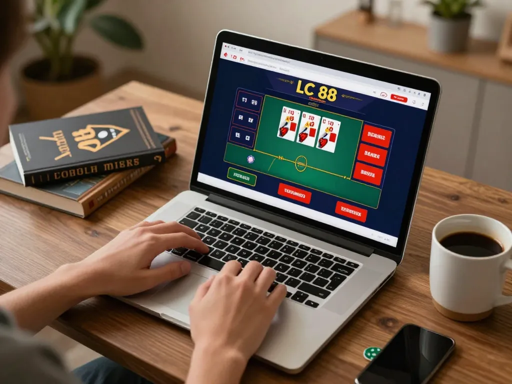 Player engaging with the LC 88 online casino interface, showcasing strategic poker gameplay.