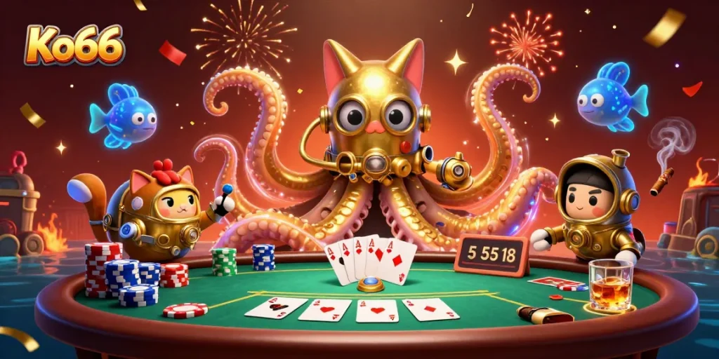 Engage with thrilling Ko66 poker action set in a vibrant undersea casino.