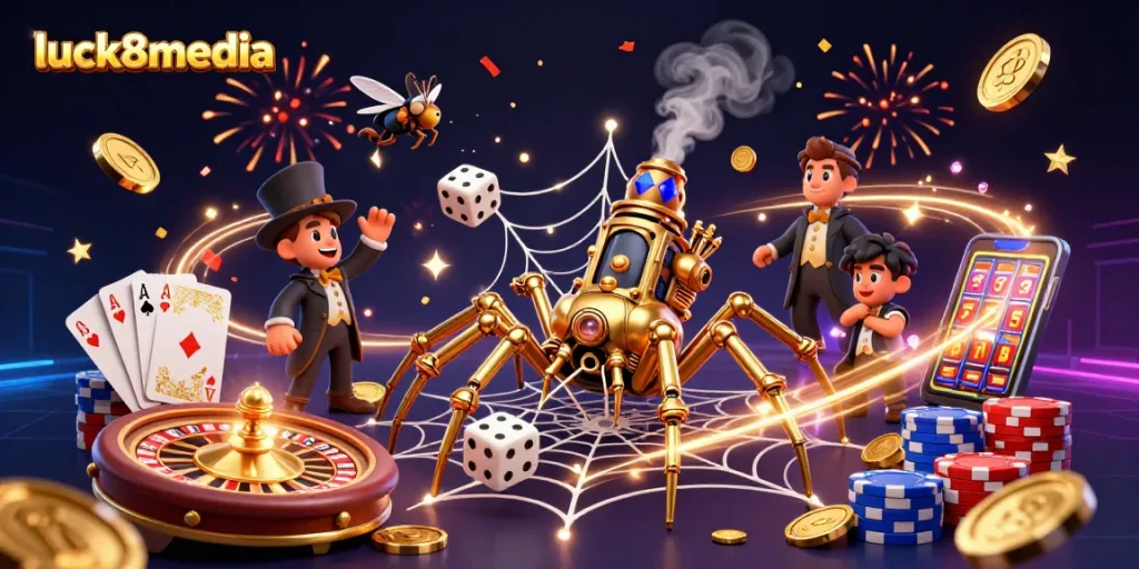 Experience fun with luck8media's vibrant gaming scene featuring golden chips and dynamic action!