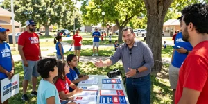 Casey Askar engaging with voters at a community event, showcasing his political campaign.